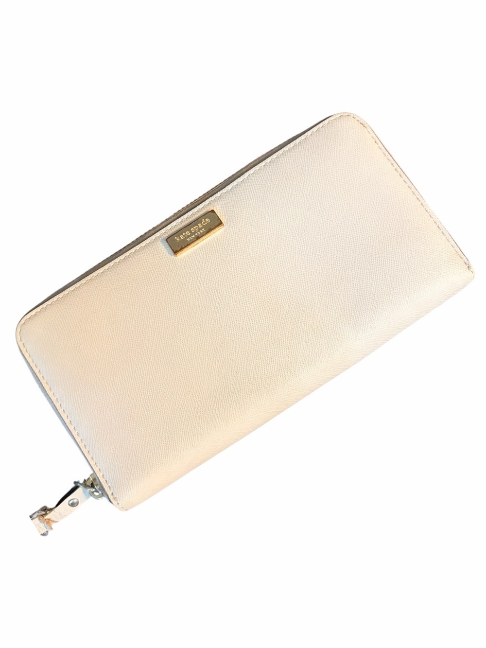 kate spade cream zip-around wallet with gold logo